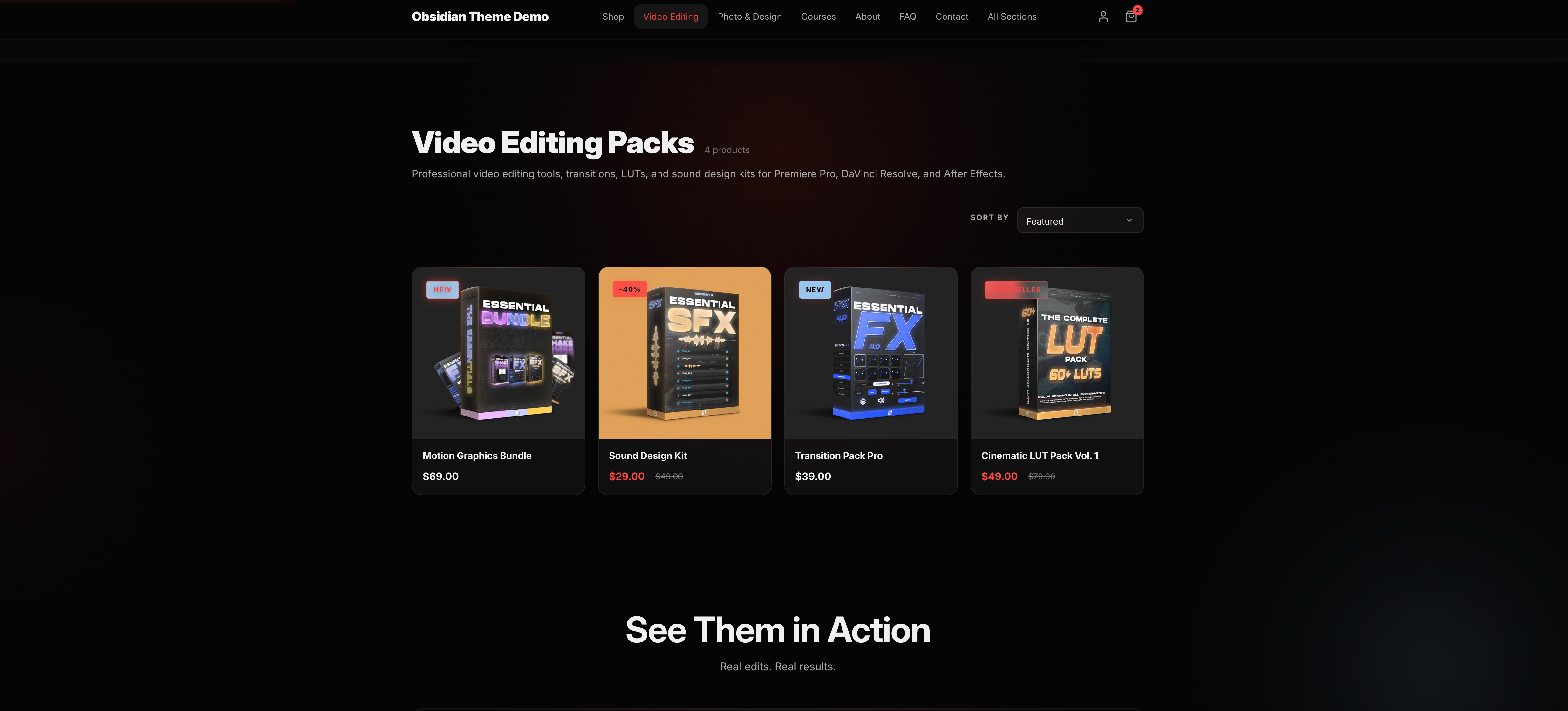 Obsidian Theme - Collection page with product cards