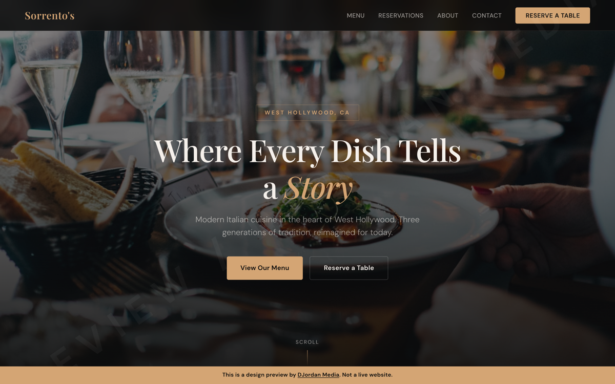 Sorrento's restaurant custom Shopify store